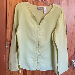Liz Claiborne Green Button-Front Linen Tunic